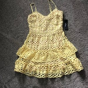 Lulus yellow crochet dress NWT